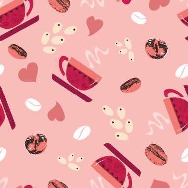 Kahve Aşığı ve Fasulye Vektörü Kusursuz Desen