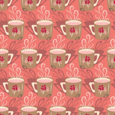 Buharda pişen kahve fincanları Vektör Kusursuz Desen