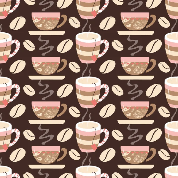 Tea Coffee Cups Vector Seamless Pattern — Stock Vector