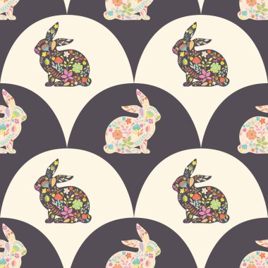 İlkbahar Paskalya Tavşanları Sevimli Tavşanlar Vektör Kusursuz Desen