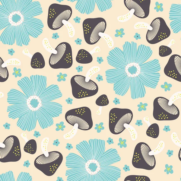 Champignons Fleurs Motif Vectoriel Sans Couture — Image vectorielle