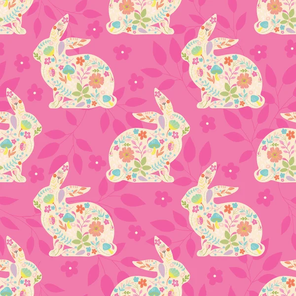 Pembe Güzel Bahar Paskalya Tavşanları Vektör Kusursuz Desen