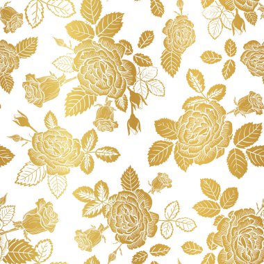 Güller Altın Buket Vektörü Kusursuz Desen