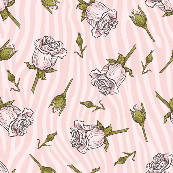 Bastante Rosa Rosas Vector Patrón Sin Costura — Vector de stock