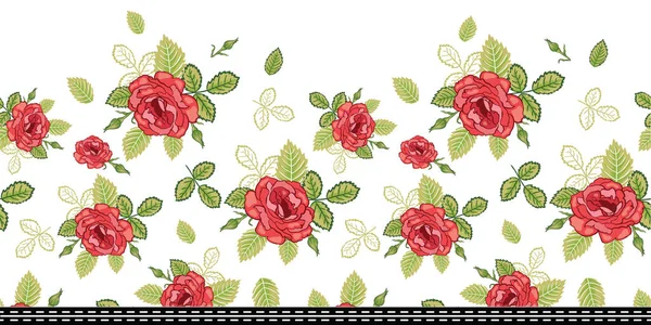 Rosas Rojas Vector Decorativo Sin Costura Frontera — Vector de stock