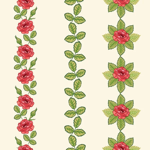 Conjunto Bordas Decorativas Verticais Sem Costura Vetorial Rosas Vermelhas — Vetor de Stock