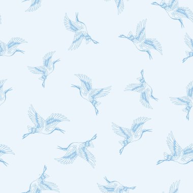 Mavi Turna Kuşları Vektör Kusursuz Desen