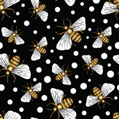 Gece Vektöründe Bal Arıları Kusursuz Desen