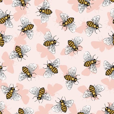 Şirin Yaz Bal Arıları Böcek Vektörü Kusursuz Desen