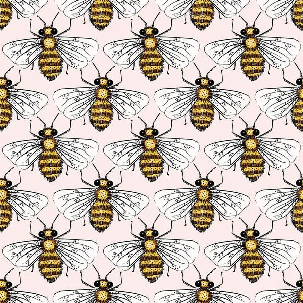 Honey Bees Swarm Vector Seamless Pattern — Stock Vector