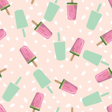 Yaz Pembesi ve Naneli Dondurma Vektörü Kusursuz Desen