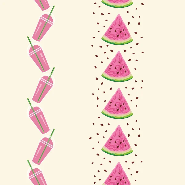 Sommer Wassermelonenscheiben Und Matschige Getränke Vector Seamless Vertical Borders Set — Stockvektor