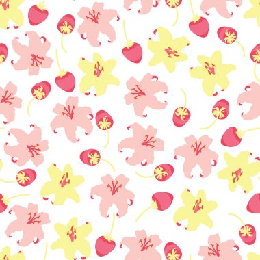 Şirin Zambaklar ve Çilek Vektörü Kusursuz Desen