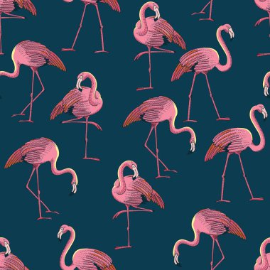 Yaz Tropikal Flamingo Vektörü Kusursuz Desen