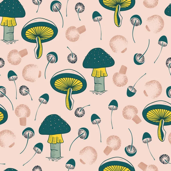 Sonbahar Bahçe Mantarı Vektör Kusursuz Desen