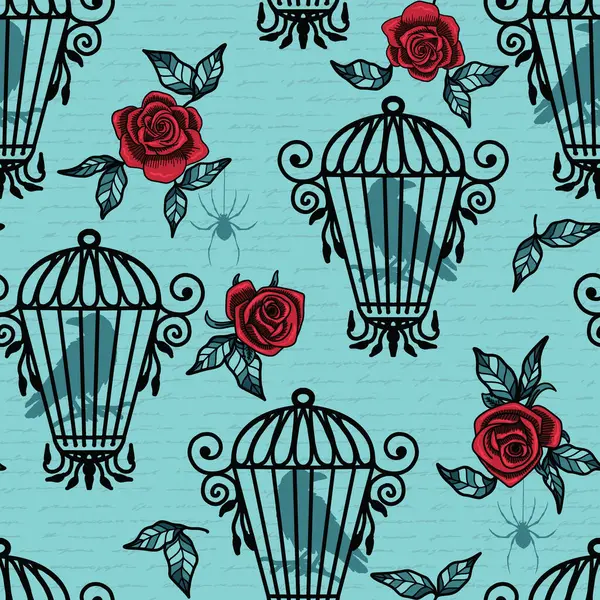 Kuş Kafesi Gotik Cadılar Bayramı Vektörü Kusursuz Desen