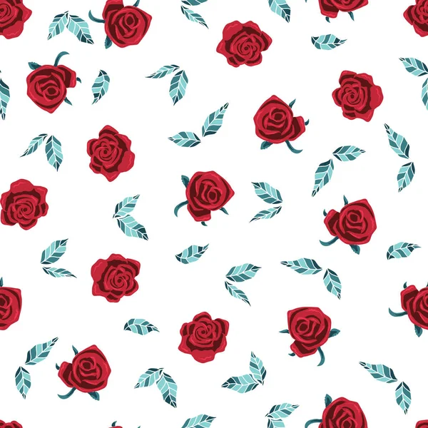 Gotische Rote Rosen Und Blätter Auf Weißem Hintergrund Vektor Nahtlose — Stockvektor