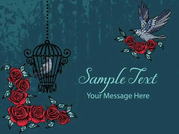 Gotik Kuzgun Kuşlar ve Gül Vektör Kart Arkaplanı