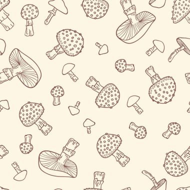 El Çizimi Mantar Vektörü Kusursuz Desen