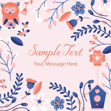 Şirin Baykuş Bahçesi Botanik Vektör Çerçevesi