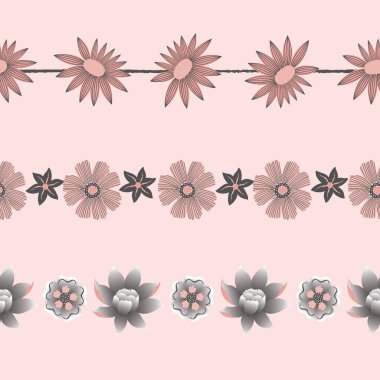 Çiçekler Vektörsüz Yatay Kenarlıklar Ayarlandı