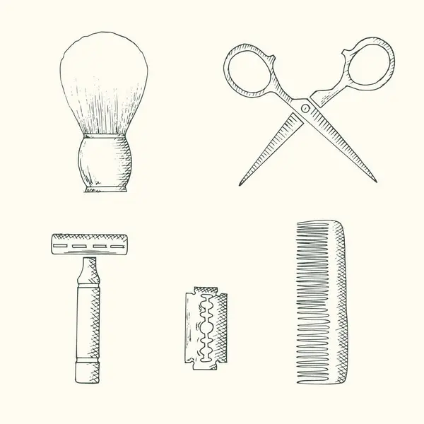 Berber Dükkanı Araçları El Çekimi Vektör Ayırıcı Elementler Ayarlandı