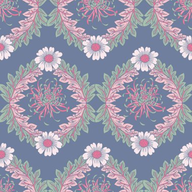 Klasik Vintage Biçimli Acanthus Yaprakları ve Çiçek Vektörsüz Desen