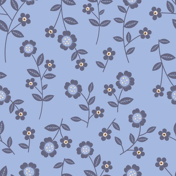 Basit Mavi Çiçek Vektörü Kusursuz Arkaplan Deseni