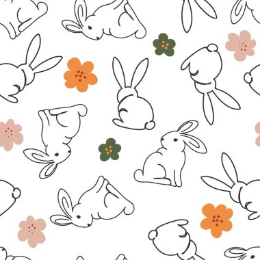 Modern Çiçekli Sevimli Tavşanlar Kusursuz Moda Yöntemi