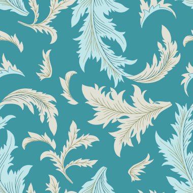 Klasik Acanthus Teal Vektörsüz Arkaplan Deseninde Ayrıldı