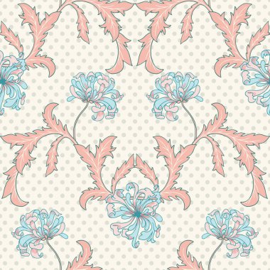 Acanthus ve Chrysanthemum Vektör Kusursuz Desenli Klasik Çiçek Deseni