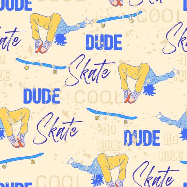 Eylemdeki Çocuk Kaykay Vektörü Kusursuz Desen