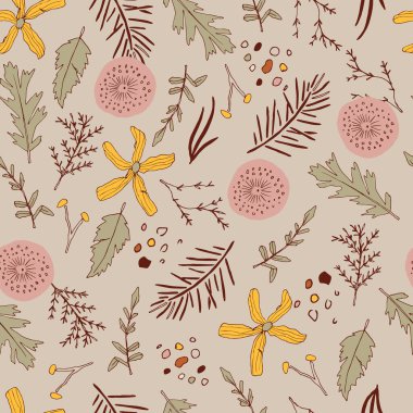 Yaz Baskılı Botanik Vektörü Kusursuz Desen