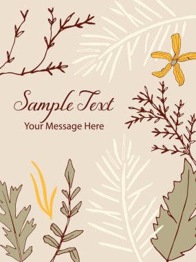 Yaz Pastel Botanik Vektör Kartı Arkaplanı