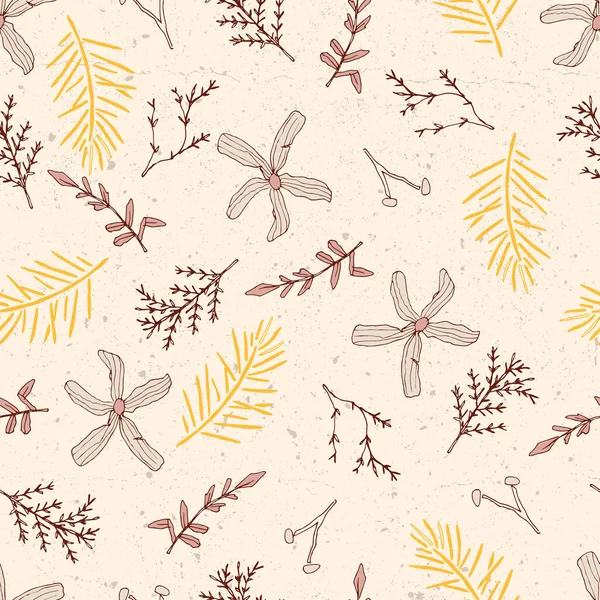 Yaz Baskılı Botanik Koleksiyon Vektörü Kusursuz Desen