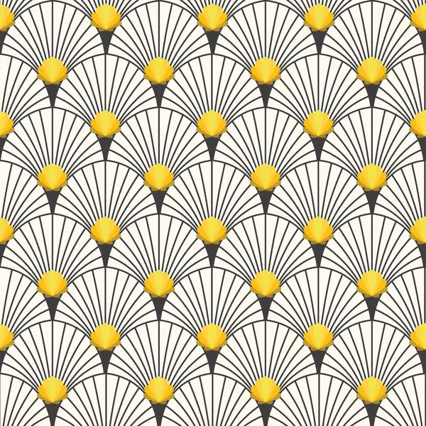 Siyah ve Altın Vektörlü Modern Sanat Deco İstiridye Kabukları Kusursuz Geometrik Desen