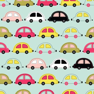 Şirin Desenli Otomobiller Çocuklar Vektör Kusursuz Desen