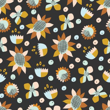 Şekillendirilmiş Organik Soyut Çiçekler Vektör Kusursuz Desen