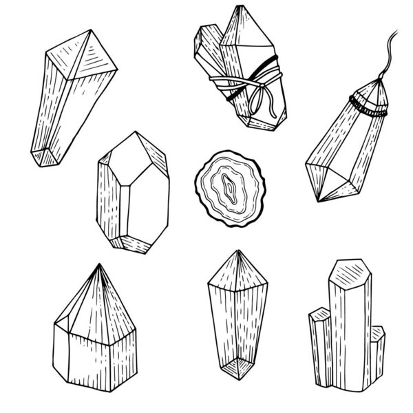 Hand Drawn Crystals Stones Vector Isolated Elements Set