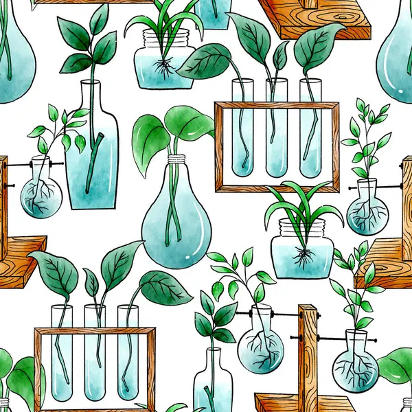 Plant Water Propagation Watercolor Seamless Pattern