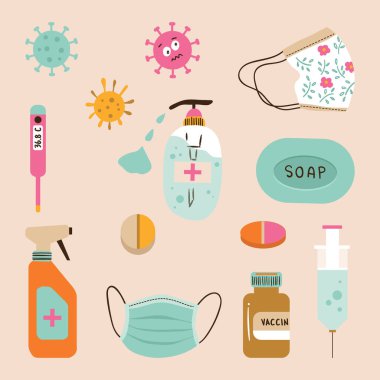 Corona Salgını İzole Edilmiş Vektör Simgeleri Ayarlandı