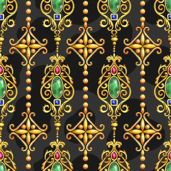 Ornamentos Jóias Ouro Com Pedras Semi Preciosas Padrão Sem Costura — Fotografia de Stock