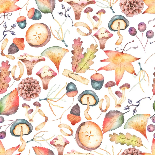 Autumn Forest Botanicals Watercolor Seamless Pattern