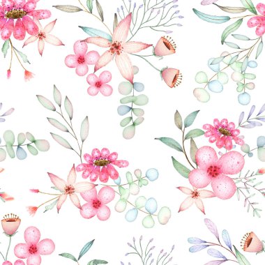 Yumuşak Çiçekler Su Boyası Kusursuz Desen