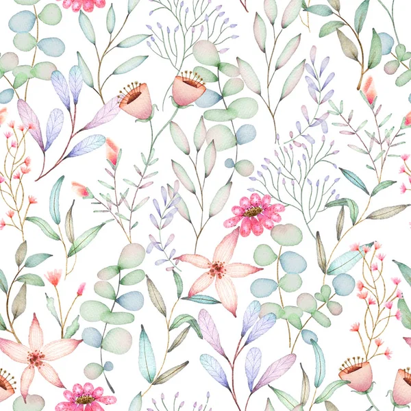Yumuşak Taze Botanikler Suluboya Kusursuz Desen