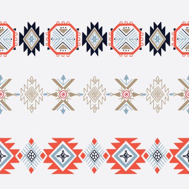 Etnik Motifler El Çizim Vektörü Kusursuz Yatay Dekoratif Kenarlıklar Ayarla