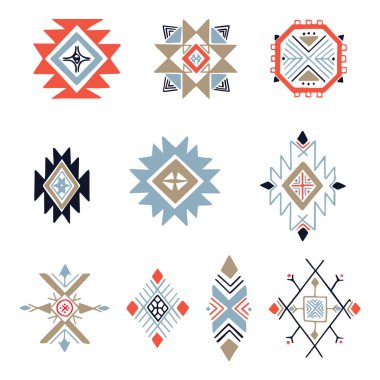 Etnik Kabile Eli İzole Edilmiş Dekoratif Motifler Ayarlandı