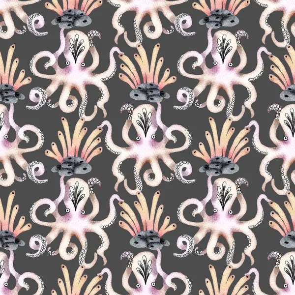 Octopus Geometric Watercolor Seamless Pattern
