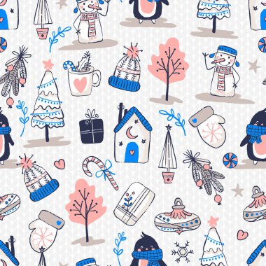 Şirin Kış Tatili Çocuklar Vektör Kusursuz Desen