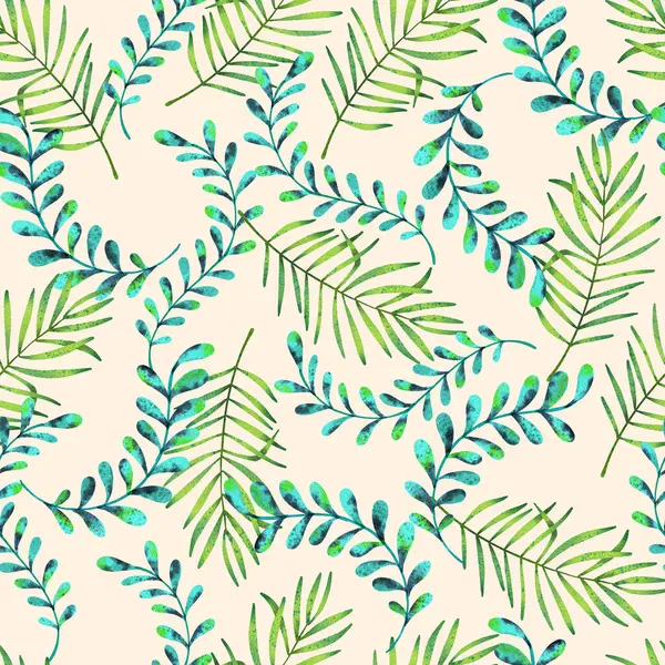 Summer Cool Palm Leaves Watercolor Seamless Pattern